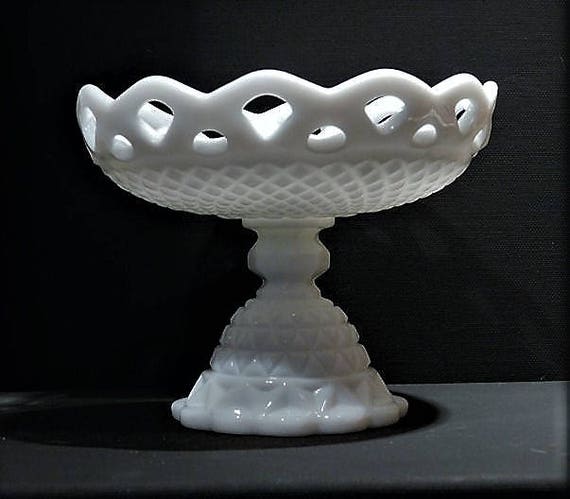 Milk Glass Wedding Decor Mid Century 1950s Vintage Imperial Glass White Milk Glass Compote Lace Edge Wedding Table Decoration Nut Mint Dish