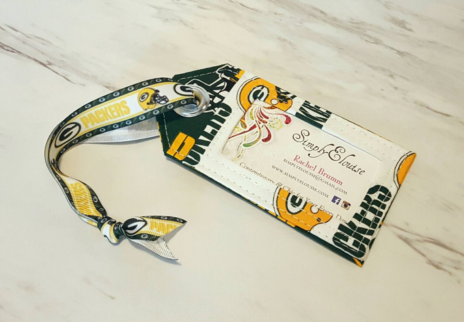 Green Bay Packers Inspired Luggage Tag with Vinyl Pocket and