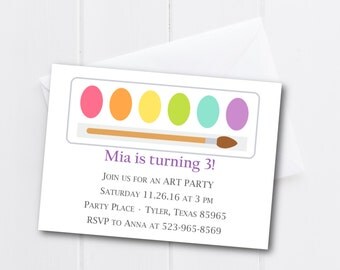 Art Party Invitations- Set of 12- Birthday Invitations- Single Sided Printing