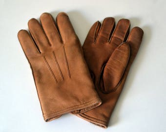 Tan leather gloves | Etsy