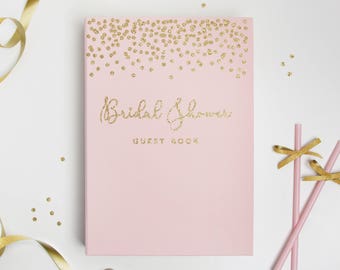 Bridal Shower Guest Book - Pink Album with Gold Glitter Foil - Personalized Bridal Shower Gift - Wedding Instax Guestbook - Hen Party