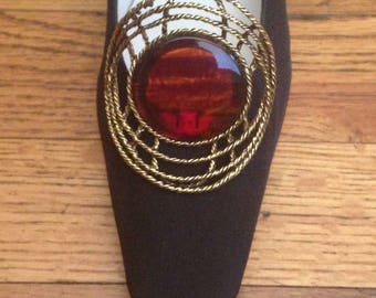 Shoe Clips - Vintage Large MUSI Shoe Accessories Oval Brown Stone 2-3/4" x 2-1/2"