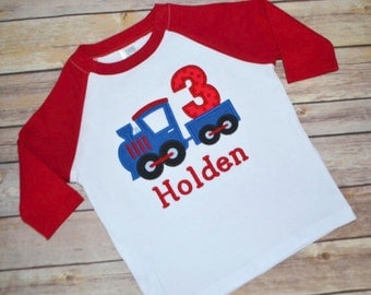 Train birthday shirt, boy birthday shirt, train birthday party, raglan birthday shirt, choo choo train, toddler birthday outfit, toddler tee