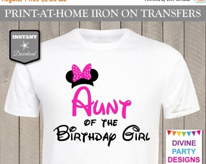 SALE INSTANT DOWNLOAD Print at Home Hot Pink Mouse Aunt of the Birthday Girl / Diy T-shirt / Family Trip / Party / Item #2402