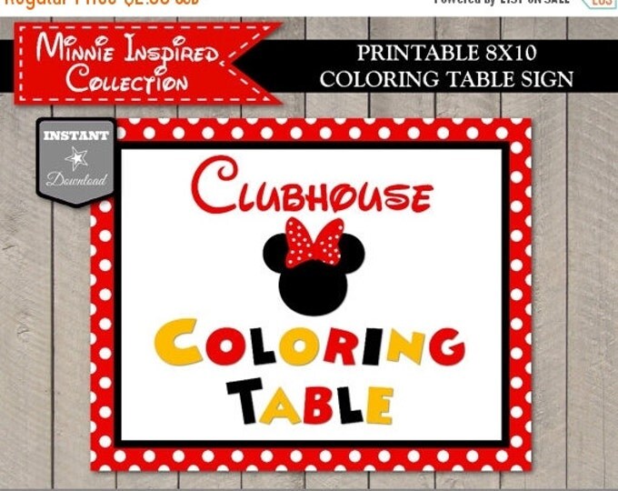 SALE INSTANT DOWNLOAD Red Girl Mouse 8x10 Printable Clubhouse Coloring Table Party Sign/ Red Girl Mouse Collection / Item #1919