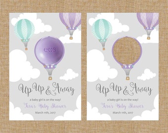 Up Up and Away - Purple Hot Air Balloon - Baby Shower -EOS Party Favor Cards