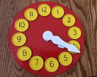 Vintage Hilary Page Sensible Toy KIDDICLOCK Red Yellow Hard Plastic Durable Minutes Hours
