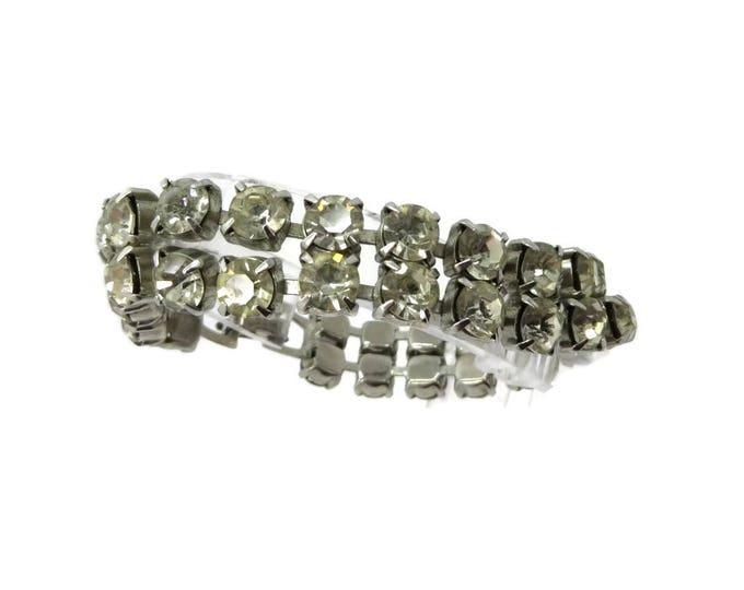 Tennis Bracelet, Rhinestone Bracelet, Vintage Weiss Bracelet - Double Row Rhinestone Silver Tone Bridal Jewelry, Signed Weiss Jewelry
