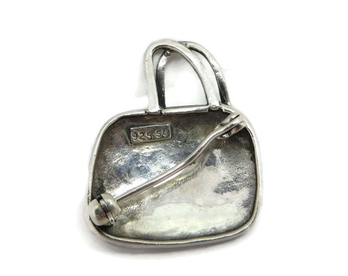 Sterling Silver Brooch - Vintage Marcasite Purse Brooch, Handbag Pin, Fun Gift, Gift Box, FREE SHIPPING