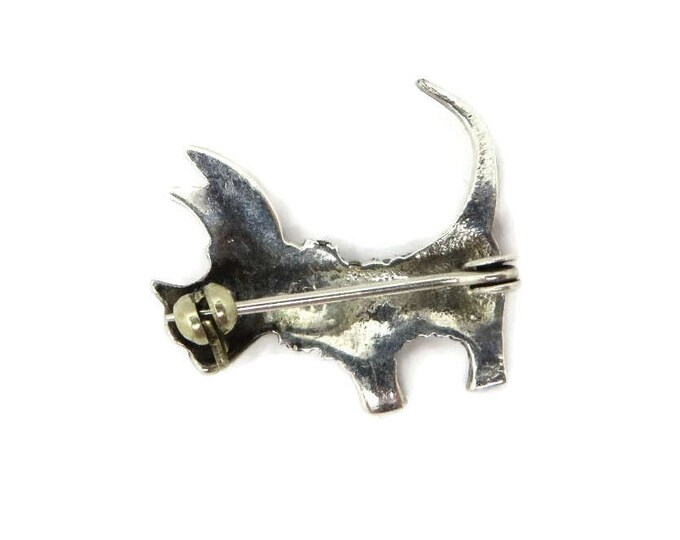 Marcasite Sterling Scottie Dog Pin, Vintage .925 Silver Dog Brooch