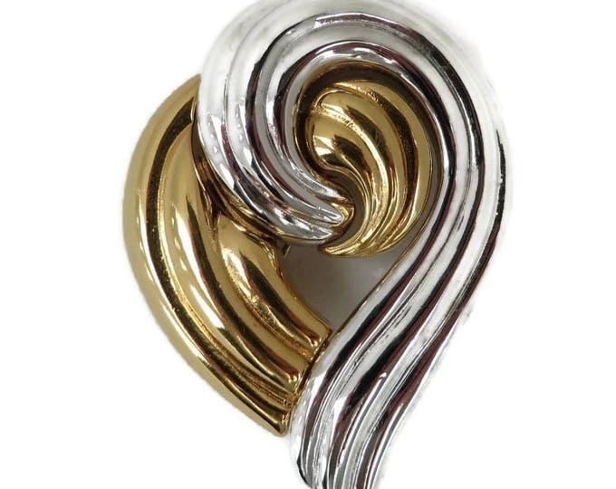 ON SALE! MONET Two Tone Swirl Brooch, Vintage Designer Signed Costume Jewelry Goldtone Silvertone Pin
