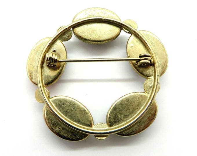 Millefiori Circle Brooch Vintage Italian Glass Pin, Gold Tone Colorful Pin Estate Costume Jewelry