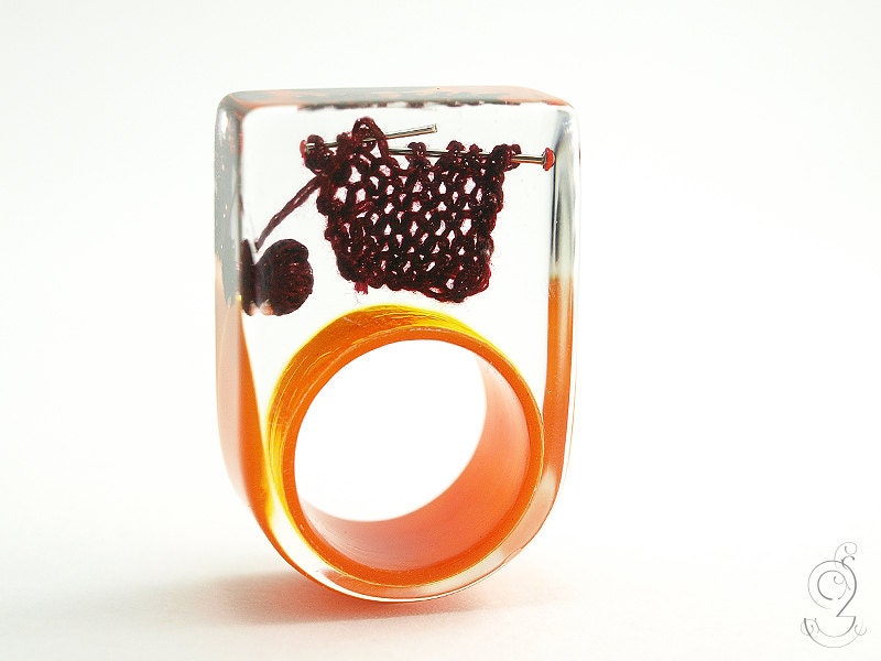 Knitting extraordinary knitting ring with dark red knitted