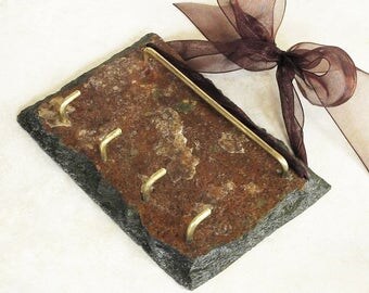 Slate & Metal Jewelry Organizer - Rock Organizer - Earring Organizer - Rock Art - Slate Slab - Slate Tile - Roca Jewelry Designs
