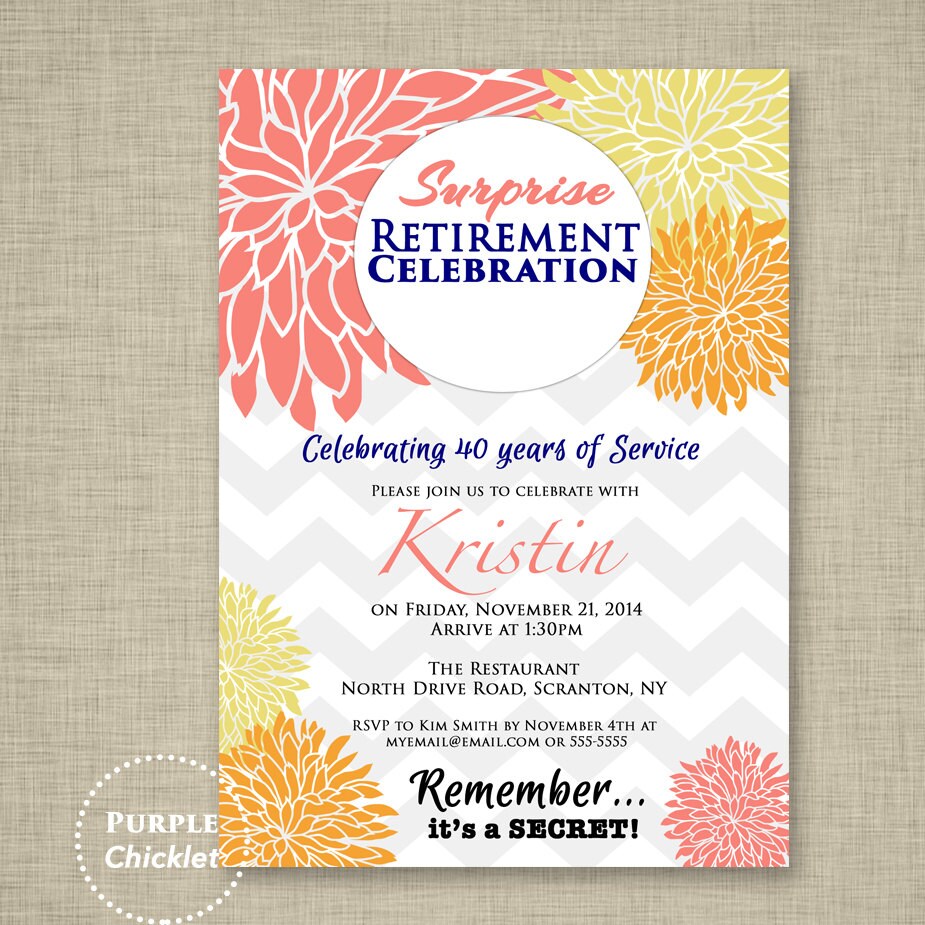Surprise Retirement Party Celebration Invitation Coral Orange