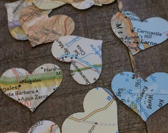 500 Pieces Map Atlas Paper Heart Wedding Confetti Mix / Table Decor Decoration Scatter Centerpiece Hand Punched
