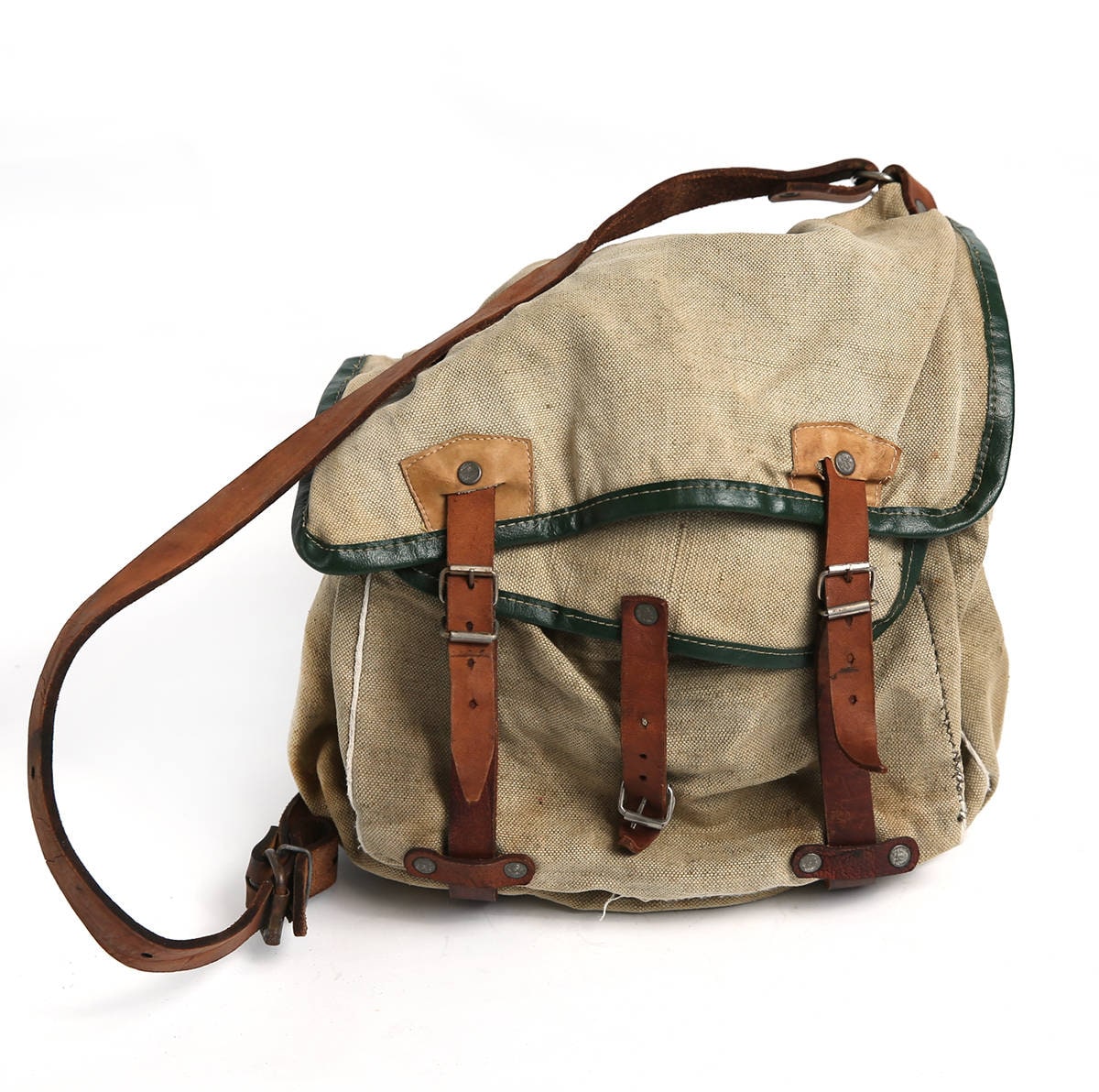 Distressed Canvas Leather Military Bag Green Messenger