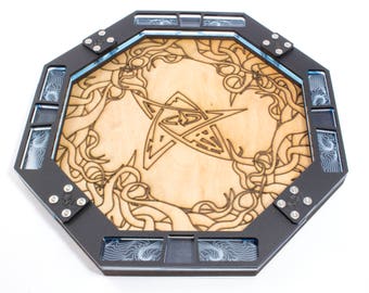 Wood Laser Etched Eldritch Dice Tray Inspired by Lovecraft, Gaming ~ C4Labs