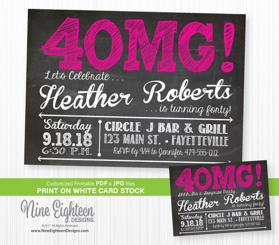 40th Birthday Party Invitation Funny 40mg Custom Printable