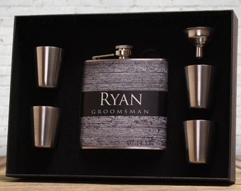 Liquor Flasks, Set of 7, Personalized Groomsmen Gifts, Rustic Wedding