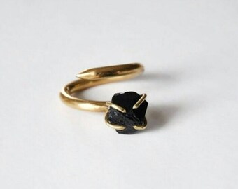 Raw stone ring |Black tourmaline | Brass ring | Natural stone Ring Handmade Ring Nail ring gold ring Engagement ring black stone ring