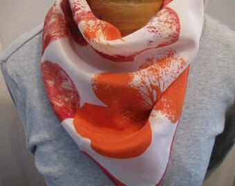 Fab Vintage Anne Klein Silk Square Scarf Floral Red/Pink/Orange 21"