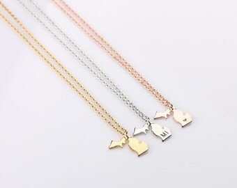 Dainty Michigan Necklace, Michigan Bracelet, Rose Gold State Necklace, State necklace, Home State Michigan Jewelry, Christams Gift Idea