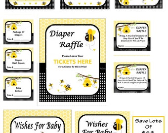 Bee Baby Shower Game Package, Bumble Bee Baby Game, Printable Bee Game, Bee Wishes, Bee Bingo, Bee Price, Bee Raffle -Printables 4 Less 0010