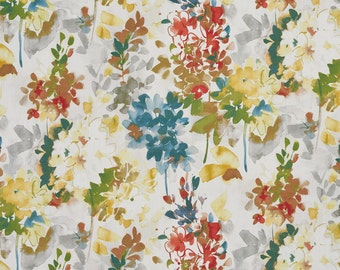 Rainbow Vibrant Flowers Cotton Print Upholstery Fabric By The Yard | Pattern # B0306B