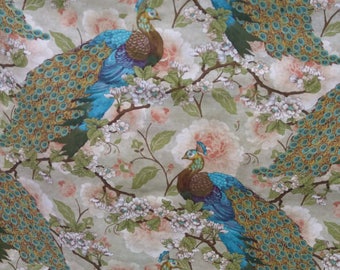 Peacock Fabric/ Majestic English Peacocks per yard/ Makes Quilts/Home Decor accents/Crafts Projects/ Apparel