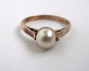 Silver Pearl Ring - Gilt - Gold Vermeil - Vintage Silver Ring