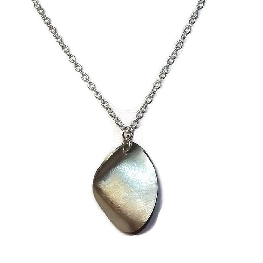 Pewter oval pendant necklace Simple silver necklaces for