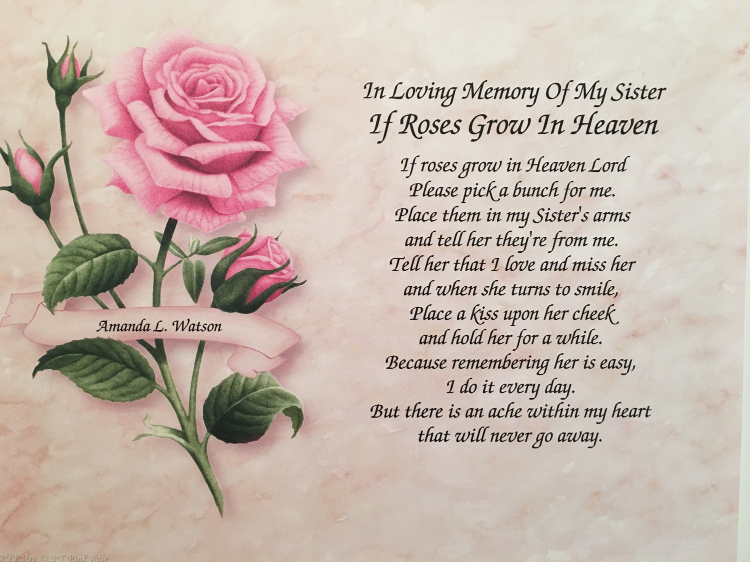In Memory of Sister Personalized Gift If Roses Grow In