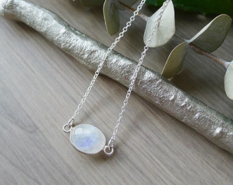 Sterling Silver Moonstone Necklace, Simple Stone Necklace, Modern Necklace, June Birthstone, June Necklace, June Jewelry