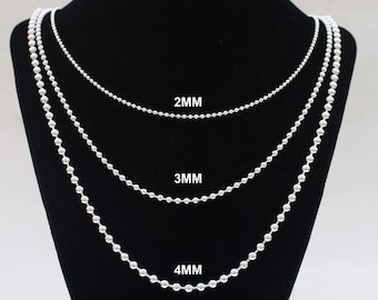 Mens Silver Chain Ball Chain 14 16 18 20 22 24 30 36 inch chain 2MM 3MM 4MM Solid Sterling Silver Womens Chain Necklace Dog Tag Chain