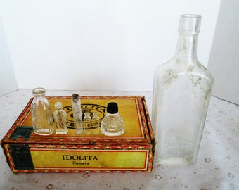 Seven Old Glass Bottles; McConnon & Co. Winona, Minn., Old Perfume Bottle Possibly Avon, Old Glass Vials, Old Glass Bottles in Great shape
