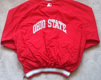 Vintage Ohio state buckeyes NCAA STARTER jacket puffy Nylon Pullover Light weight V Neck Windbreaker men's XXL ohio state starter jacket