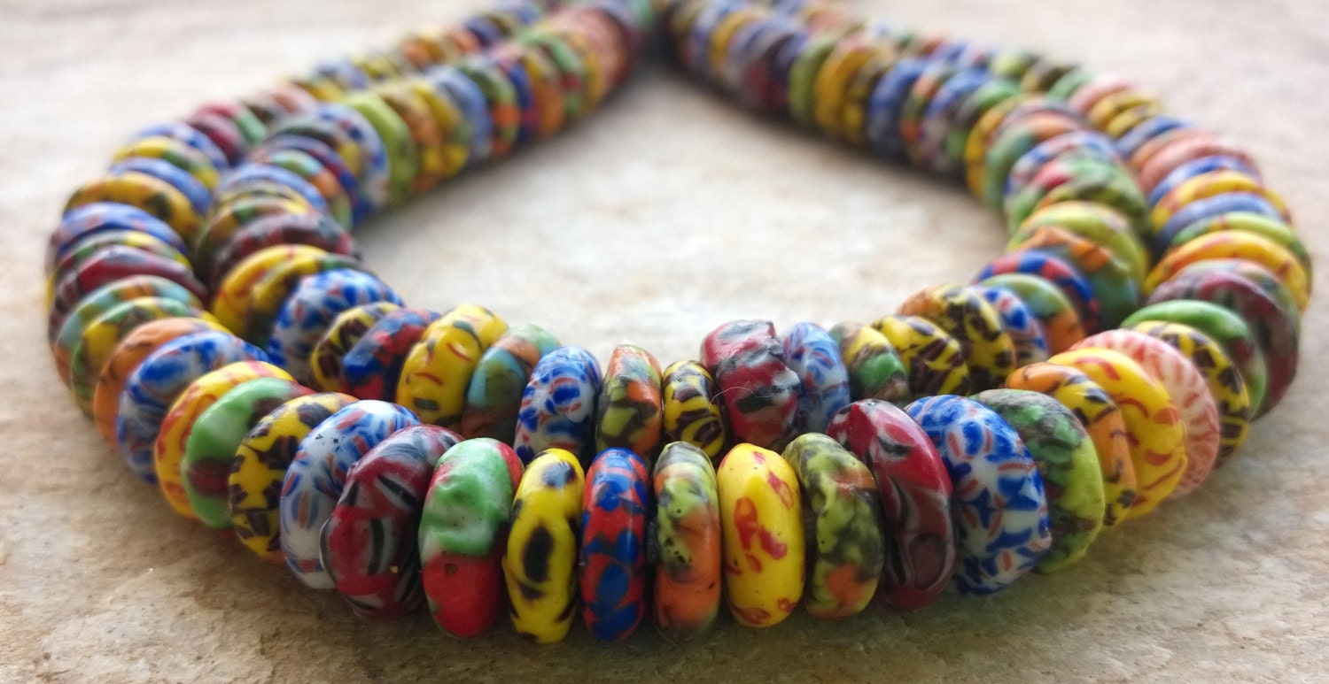 30 African Spacer Beads,Colourful Mixed African Recycled Glass Beads,10 ...