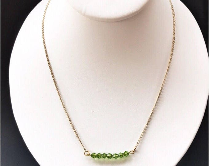 Gold fill green Swarovski necklace, Green Swavoski necklace, Green crystal necklace, green bar necklace, green bar jewelry