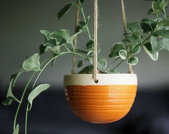 CERAMIC HANGING PLANTER // Mother's Day gift - hanging planter- succulent planter - hostess gift - greenery decor - deep goldenrod