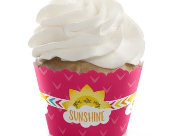 You Are My Sunshine - Cupcake Wrappers - You Are My Sunshine Baby Shower or Birthday Party Cupcake Decorations - Set of 12