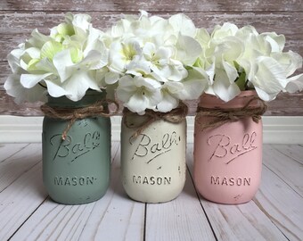 Shabby Chic Jars, Shabby Chic Decor, Rustic Home Decor, Rustic Chic Decor, Country Chic Decor, Farmhouse Decor, mason jar set