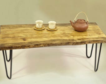 live edge coffee table, reclaimed wood table, Couchtisch Live-Edge dining bench slab coffee table Table Bench