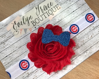Chicago Cubs Baby Headband Cubs Newborn Headband Girls Glitter Bow Headband Chicago Cubs Bow MLB Baseball Baby Headband Red and Blue Headban