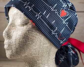 Womens Scrub Cap Ponytail - Heartbeat