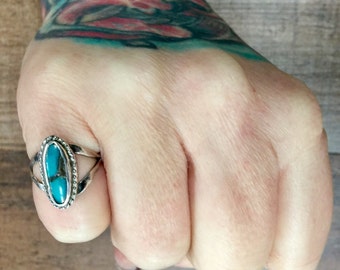 Native American Turquoise + Sterling Silver Ring Size 5