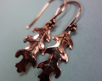 Oak leaf copper earrings, copper leaf earrings, oak leaf earrings, valentines present, mother’s day present, birthday present