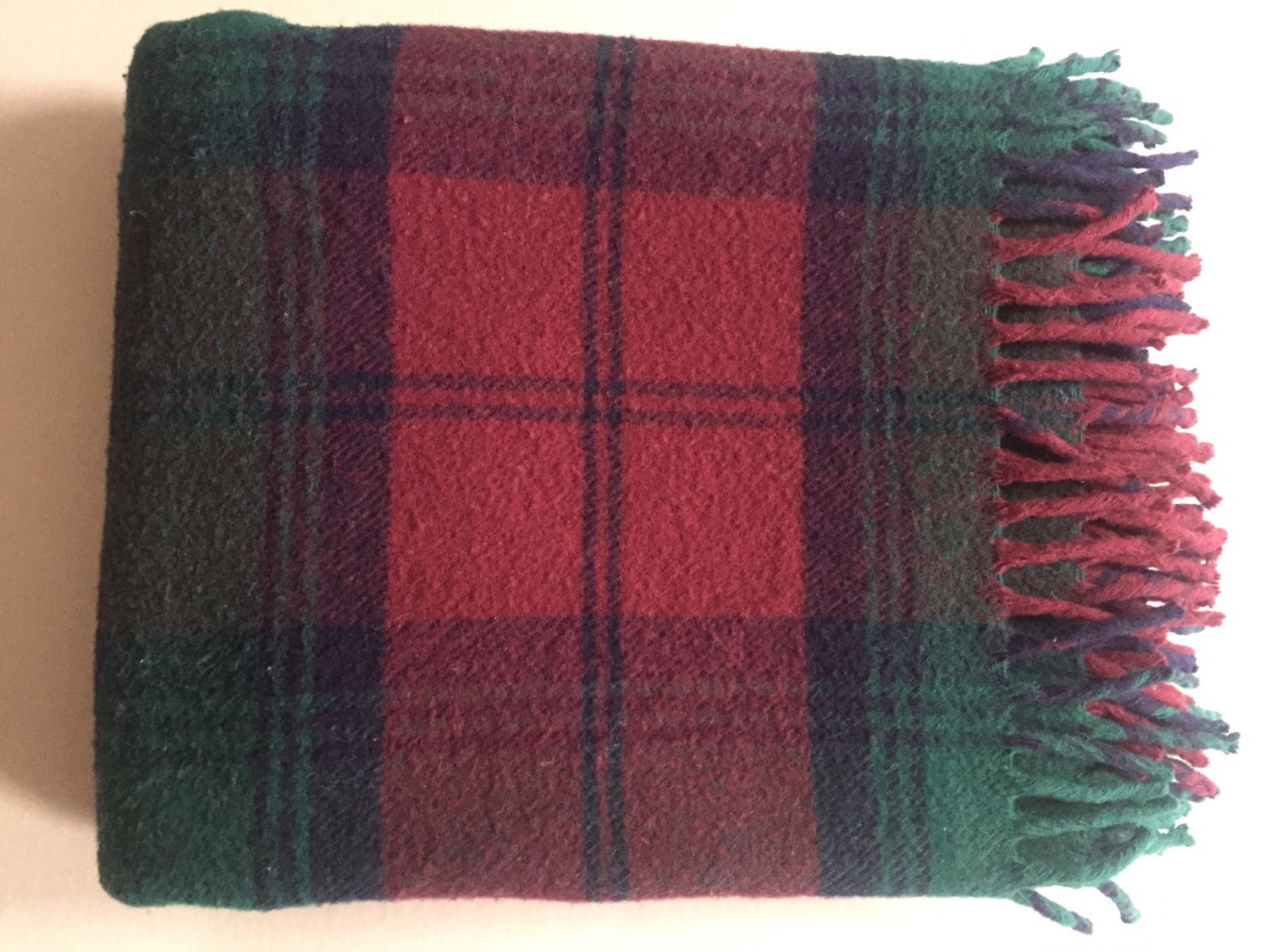 Faribo WOOL Blanket Stadium Tartan Faribault Woolen Mill