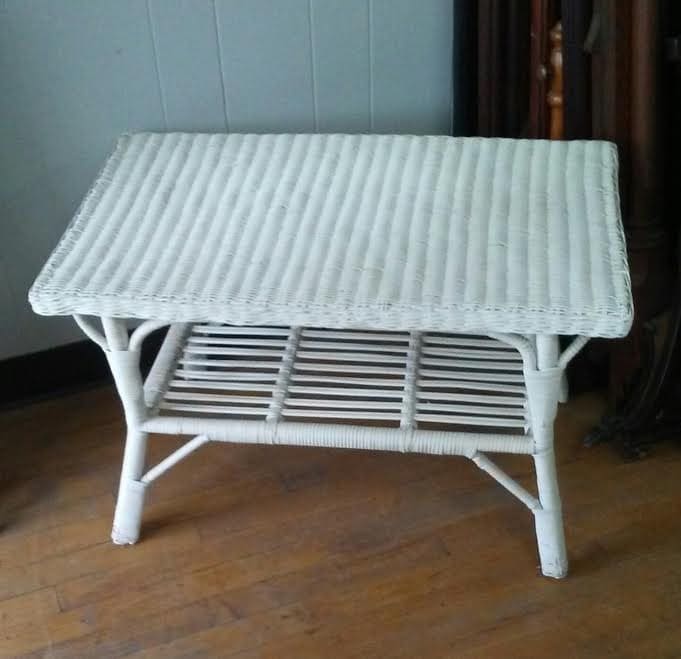 RESERVED LISTINGWhite Wicker Table Vintage End Table Small