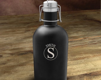 Personalized Black Matte Beer Growler - Monogrammed Beer Growler - Black Matte Stainless Steel Growler - Groomsmen Gifts - GC1436